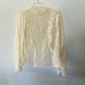 iris Ivory Sheer Ruffle Embroidered Blouse